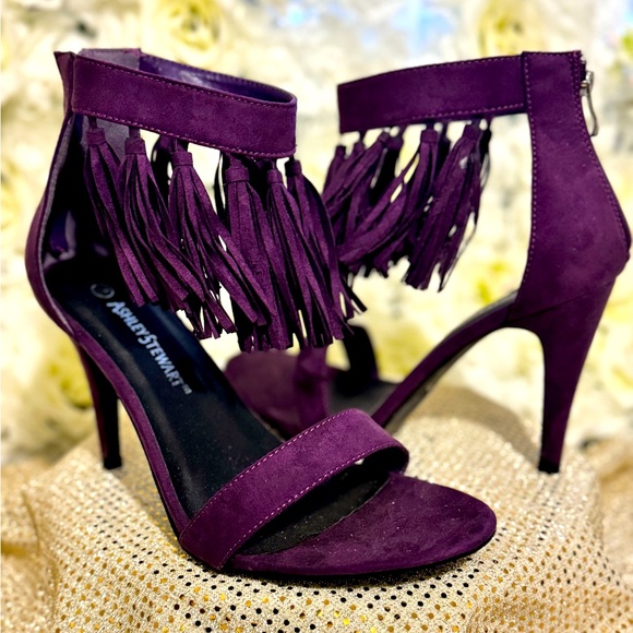 Ashley Stewart Purple Fringe Heels - Picture 1 of 5